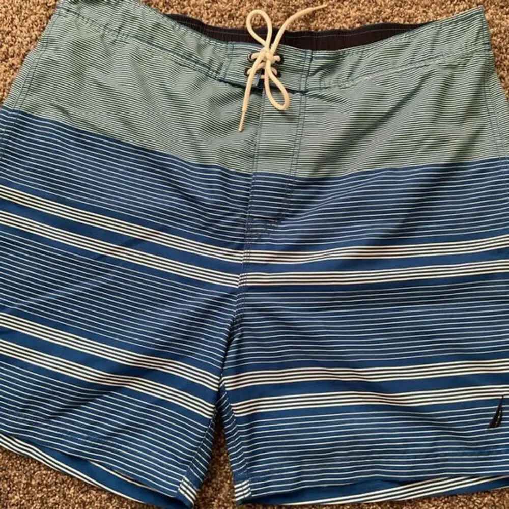 Men's Pull On Striped‎ Blue & White Swim Trunks/board Shorts Beach Vacation XXL